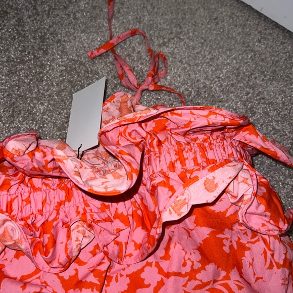 NWT Sugarlips Vienna Pink Floral Ruffle Harlett Tie Strap Top Tank Large L - Picture 2 of 3